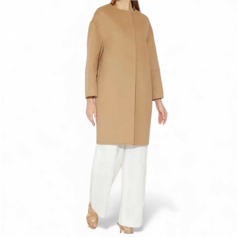 Prada Wool Collarless Coat Off White Size 42 - Picture 3 of 16